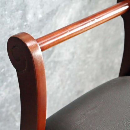 マホガニー 肘付玄関イス 片肘 スツール イス 合皮 チェア