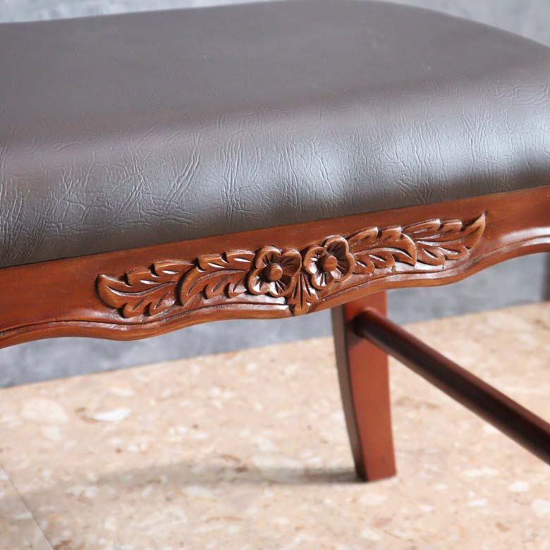 マホガニー 肘付玄関イス 片肘 スツール イス 合皮 チェア