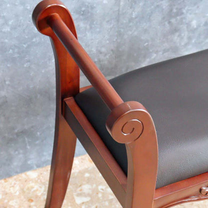 マホガニー 肘付玄関イス 両肘 スツール イス 合皮 チェア ベンチ