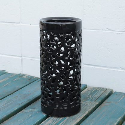 傘立て アンブレラスタンド 陶器製 透かし彫りアート ブラック モダン アート かさ立て エントランス 玄関