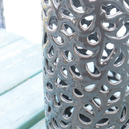 傘立て アンブレラスタンド 陶器製 透かし彫りアート ブラック モダン アート かさ立て エントランス 玄関