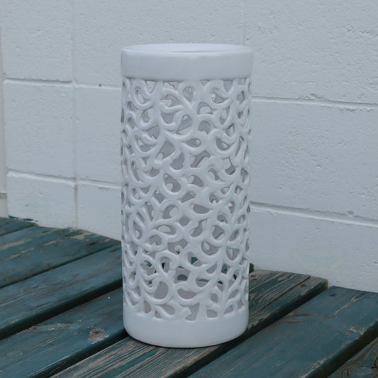 傘立て アンブレラスタンド 陶器製 透かし彫りアート ホワイト 白 モダン アート かさ立て エントランス 玄関