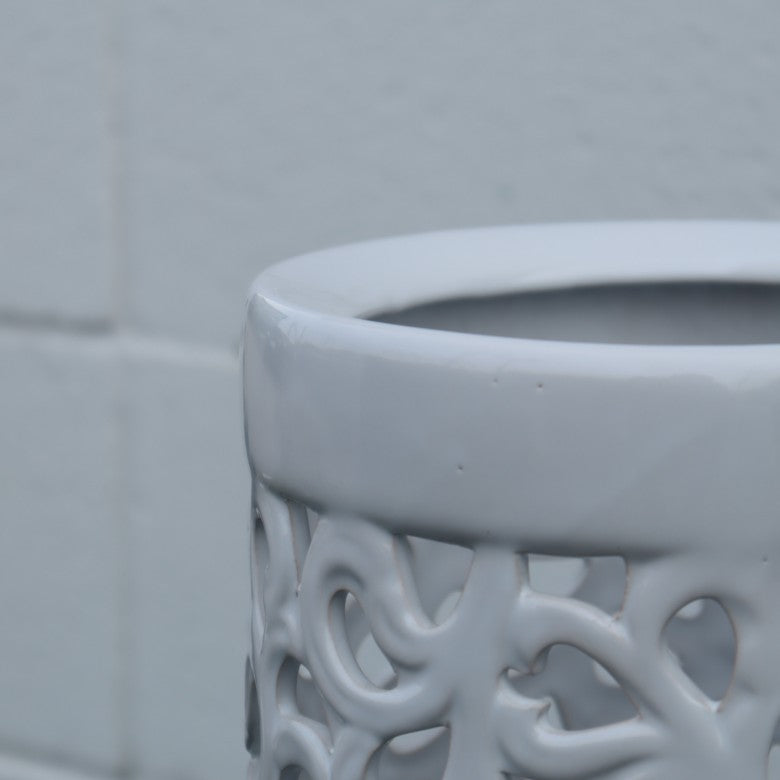 傘立て アンブレラスタンド 陶器製 透かし彫りアート ホワイト 白 モダン アート かさ立て エントランス 玄関