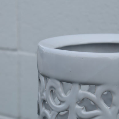 傘立て アンブレラスタンド 陶器製 透かし彫りアート ホワイト 白 モダン アート かさ立て エントランス 玄関