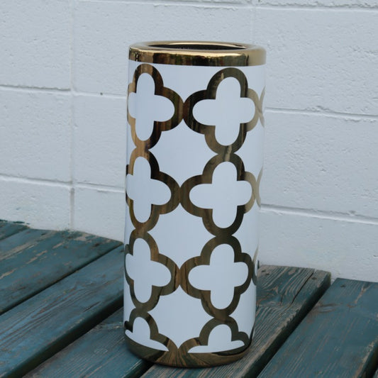 傘立て アンブレラスタンド 陶器製 ホワイト x ゴールド 白 金 モダン アート かさ立て エントランス 玄関