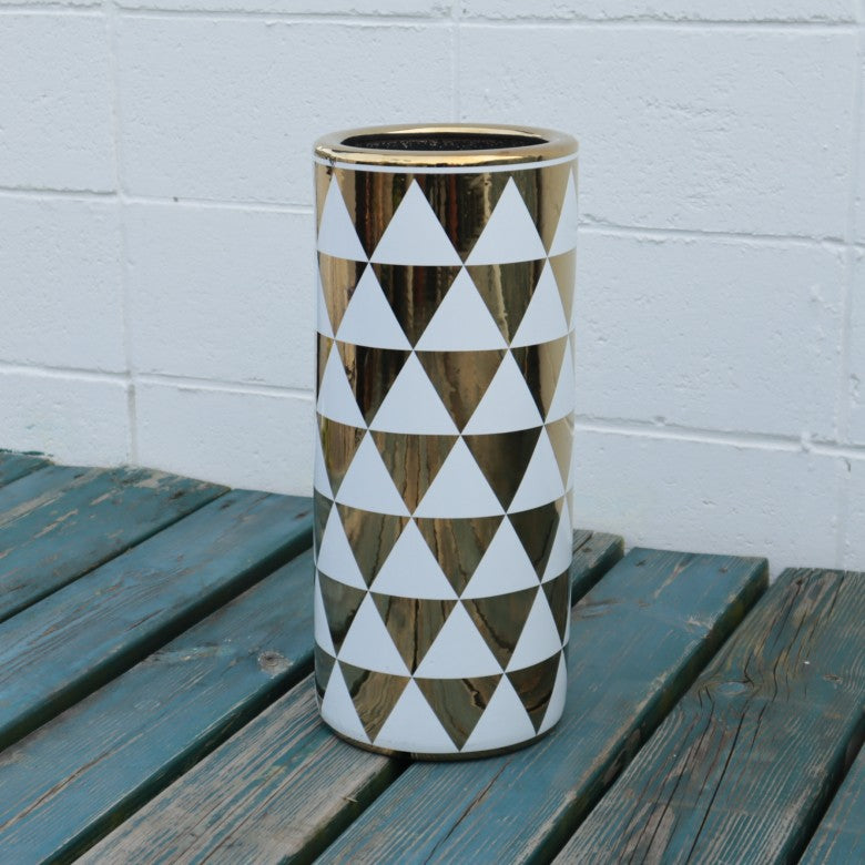 傘立て アンブレラスタンド 陶器製 ホワイト x ゴールド 白 金 モダン アート かさ立て エントランス 玄関