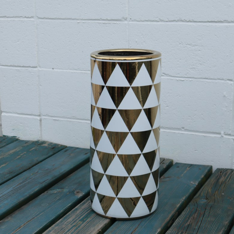 傘立て アンブレラスタンド 陶器製 ホワイト x ゴールド 白 金 モダン アート かさ立て エントランス 玄関