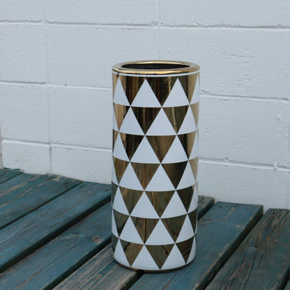 傘立て アンブレラスタンド 陶器製 ホワイト x ゴールド 白 金 モダン アート かさ立て エントランス 玄関