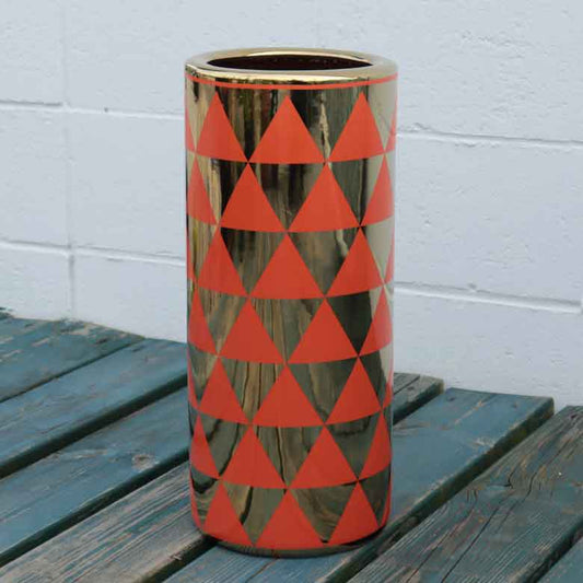 傘立て アンブレラスタンド 陶器製 オレンジ x ゴールド モダン アート かさ立て エントランス 玄関