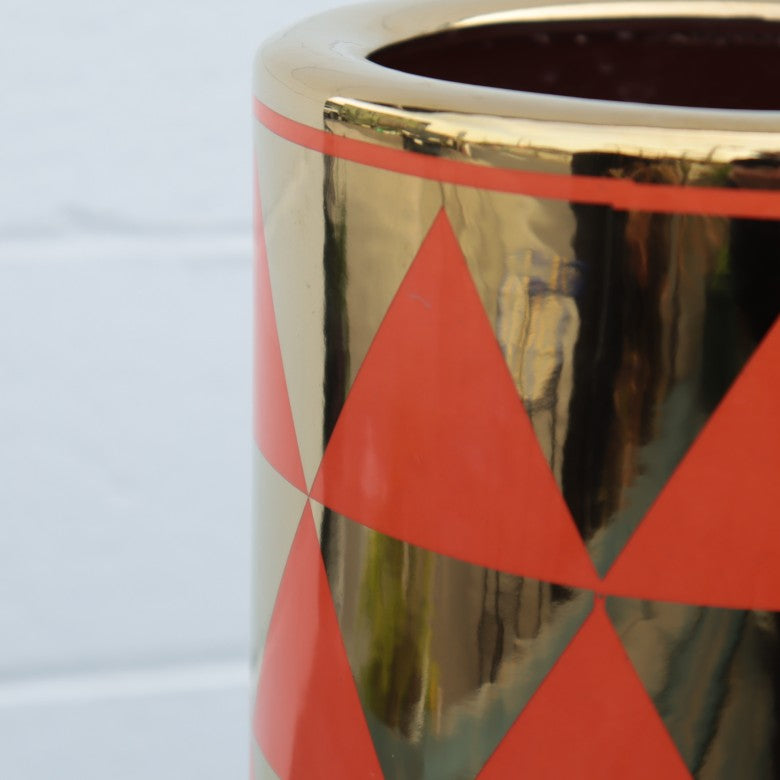 傘立て アンブレラスタンド 陶器製 オレンジ x ゴールド モダン アート かさ立て エントランス 玄関