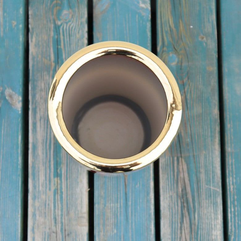 傘立て アンブレラスタンド 陶器製 オレンジ x ゴールド モダン アート かさ立て エントランス 玄関