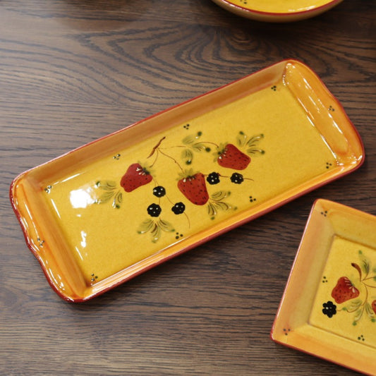 ポルトガル製 長角プレート ロングトレー ストロベリー 陶器 ベリー柄