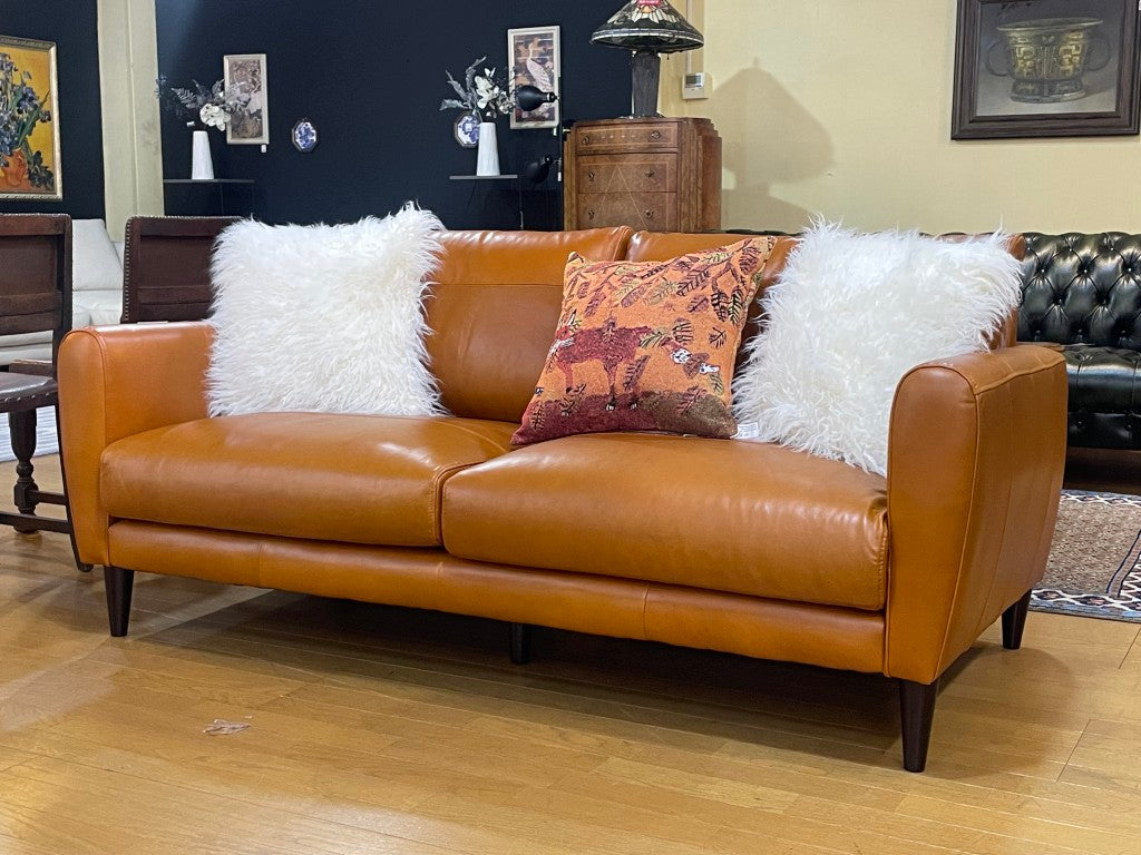 総革張りソファー 2.5人掛け ブラウン 2人掛け 本革 オイルレザー レトロ