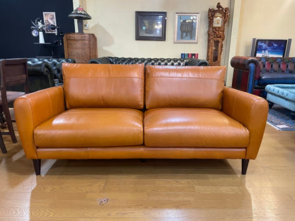 総革張りソファー 2.5人掛け ブラウン 2人掛け 本革 オイルレザー レトロ