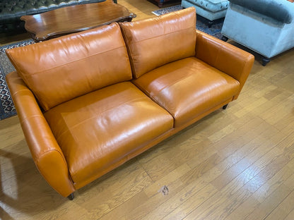 総革張りソファー 2.5人掛け ブラウン 2人掛け 本革 オイルレザー レトロ