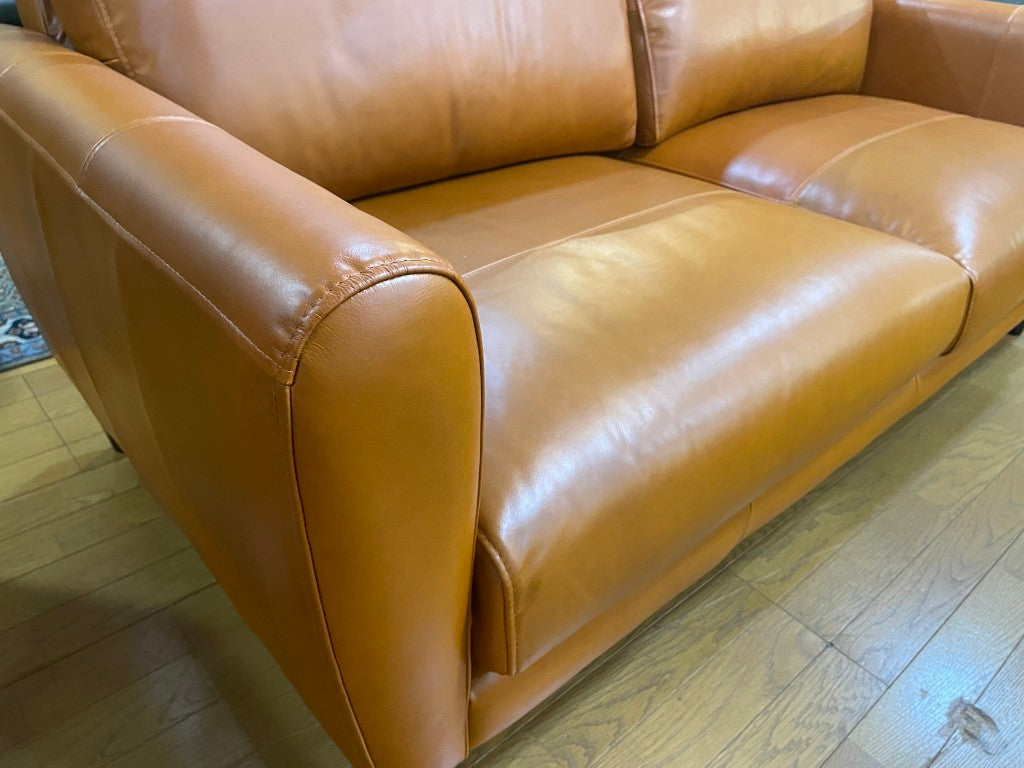 総革張りソファー 2.5人掛け ブラウン 2人掛け 本革 オイルレザー レトロ