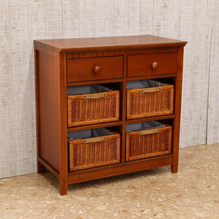 ラタンバスケット付きキャビネット 76cm マホガニー チェスト