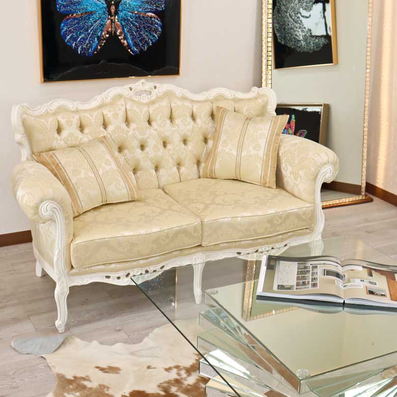 イタリア 2人掛け ソファ シャンパンゴールド ホワイト 2Pソファ Leblanc/2P