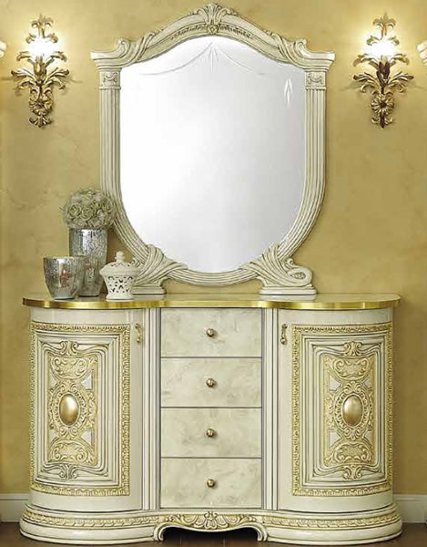 レオナルド 2ドアサイドボード ローキャビネット アイボリー イタリア キャメル