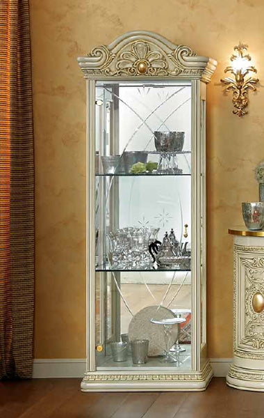 レオナルド 1ドアキャビネット アイボリー イタリア キャメル カップボード キュリオケース