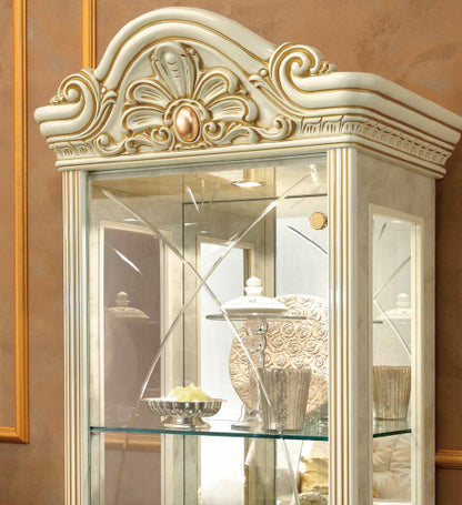 レオナルド 1ドアキャビネット アイボリー イタリア キャメル カップボード キュリオケース