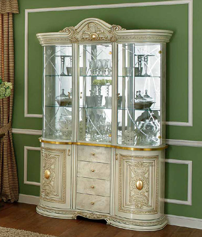 レオナルド 3ドアキャビネット アイボリー イタリア キャメル カップボード