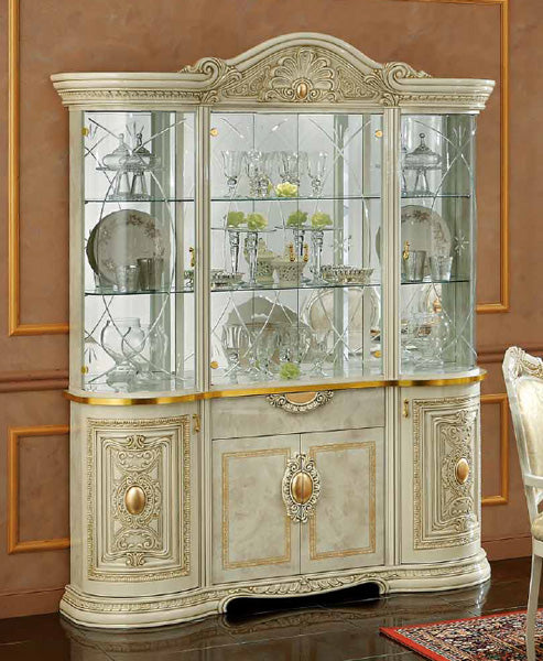 レオナルド 4ドアキャビネット アイボリー イタリア キャメル カップボード