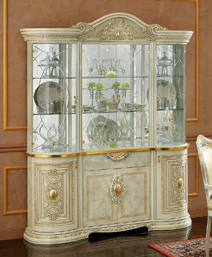 レオナルド 4ドアキャビネット アイボリー イタリア キャメル カップボード