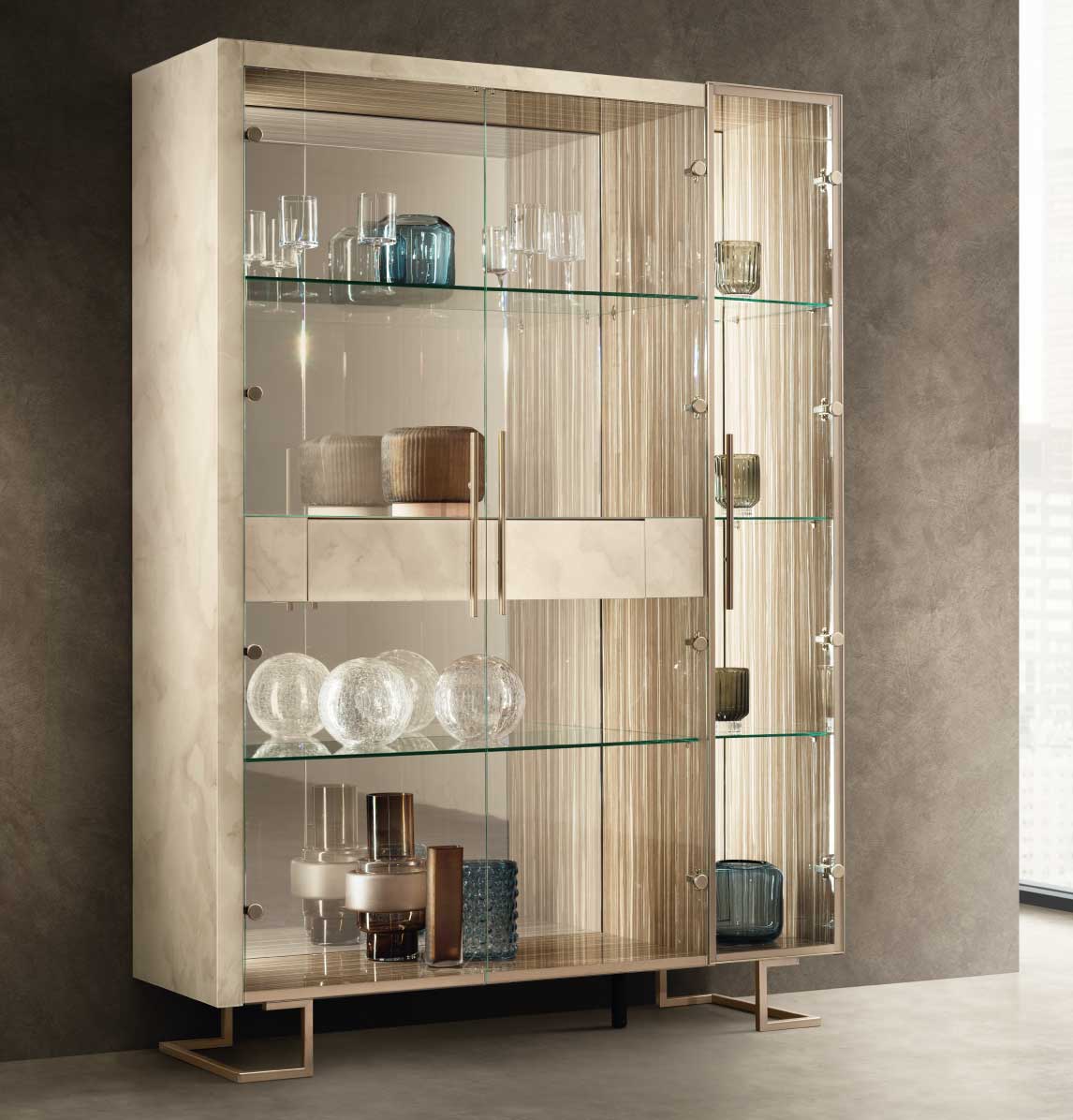 3ドアキュリオケース 153cm幅 引出し付 Arredoclassic アレドクラシック ADORA Luce Light ルーチェライト 高級家具 イタリア製