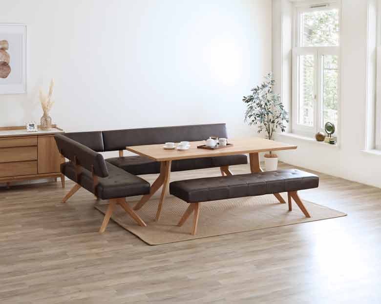 シギヤマ家具 ダイニングベンチ レブル 130cm 合皮 アイボリー ダークブラウン REBEL オーク