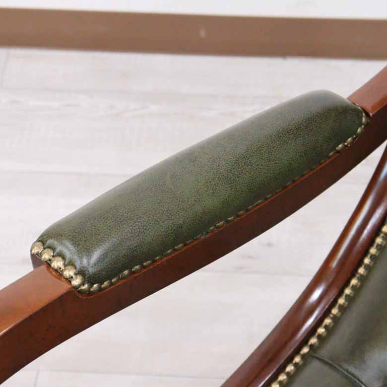 イタリア ロッキングチェア グリーン 本革 1人掛け 完成品 – 輸入家具