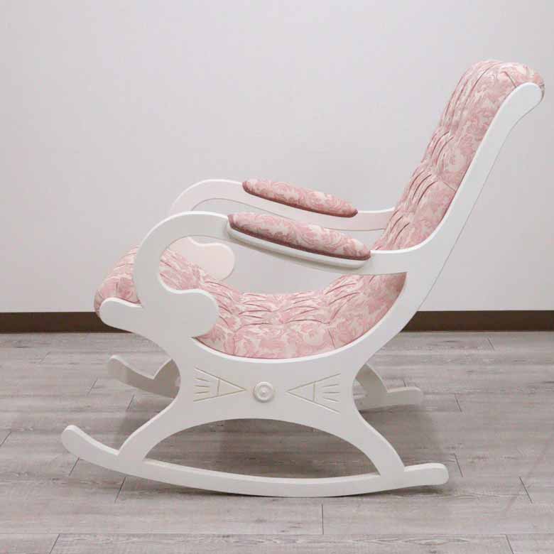 イタリア ロッキングチェア ピンク・アラベスク ホワイト 1人掛け 完成品