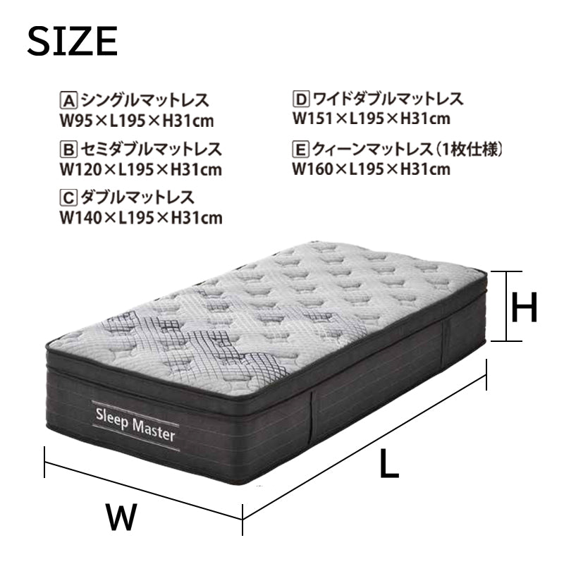 ベッドマットレス ポケットコイル 並行配列 厚み31cm 片面仕様 Sleep Master 極厚 ホテルのようなマットレス