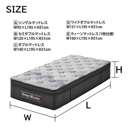 ベッドマットレス ポケットコイル 並行配列 厚み31cm 片面仕様 Sleep Master 極厚 ホテルのようなマットレス