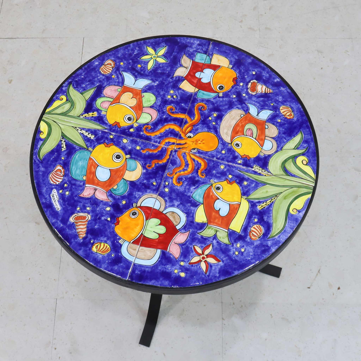 イタリア製 NINO PARRUCCA ガーデンテーブル 80cm 海の魚 シチリア陶器