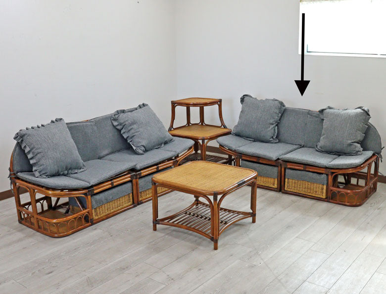 ラタンカウチソファ クッション2個付き 軽量 ソファー セパレート 140