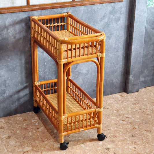 軽量ラタン 薄型ランドリーラック キャスター付き 手作り Lサイズ