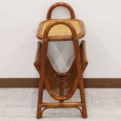 軽量ラタン テーブル付きマガジンラック 両面 手作り サイドテーブル 軽い