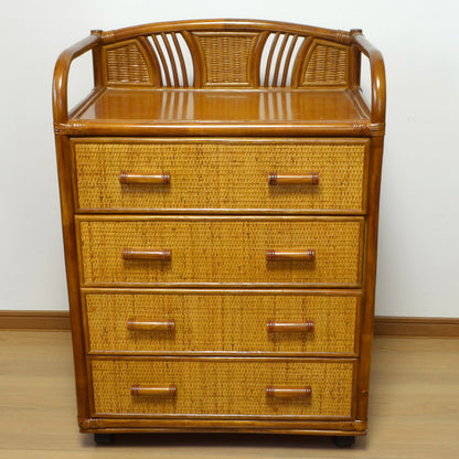 キャスター付きラタンチェスト 4段 飾り枠付き 完成品