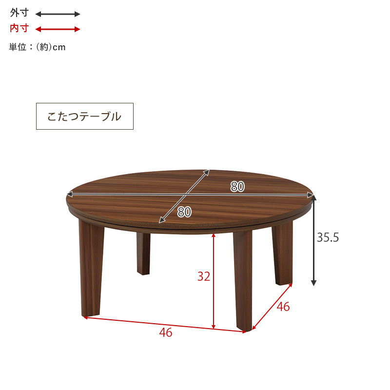 こたつセット W80cm うす掛け布団付 こたつ ３点セット アベル-SE80-ユイ 円形 丸型 こたつ布団セット コタツ おしゃれ かわいい