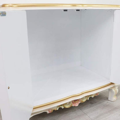 ロココ サイドボード 84cm リビングボード キャビネット 完成品 クラック仕上げ 白家具