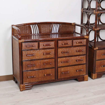 軽量ラタン ワイドキャビネット チェスト 手作り 軽い ブラウン