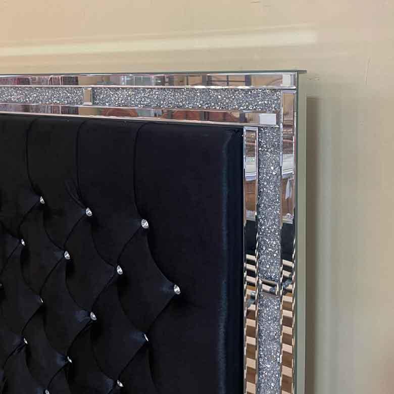 ミラー家具 キングベッド ベッドフレーム 鏡張り ブラック＆シルバー