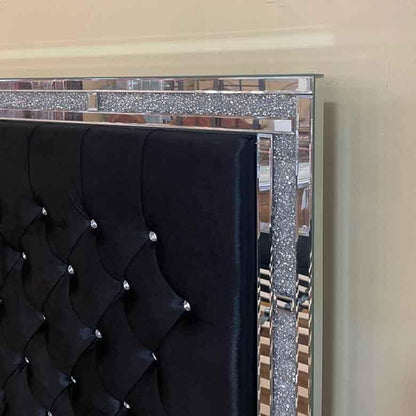 ミラー家具 キングベッド ベッドフレーム 鏡張り ブラック＆シルバー