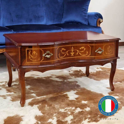 イタリア リビングテーブル 収納付き 象嵌 87cm センターテーブル 0830
