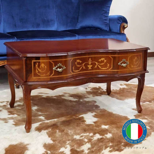イタリア リビングテーブル 収納付き 象嵌 87cm センターテーブル 0830