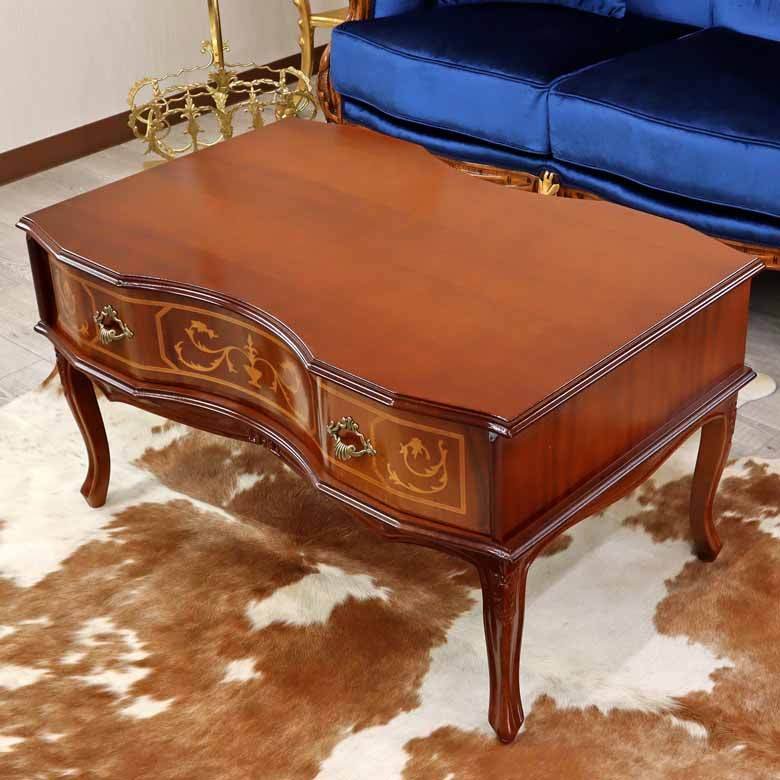 イタリア リビングテーブル 収納付き 象嵌 87cm センターテーブル 0830