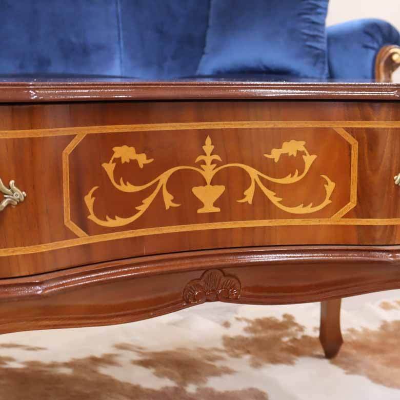 イタリア リビングテーブル 収納付き 象嵌 87cm センターテーブル 0830