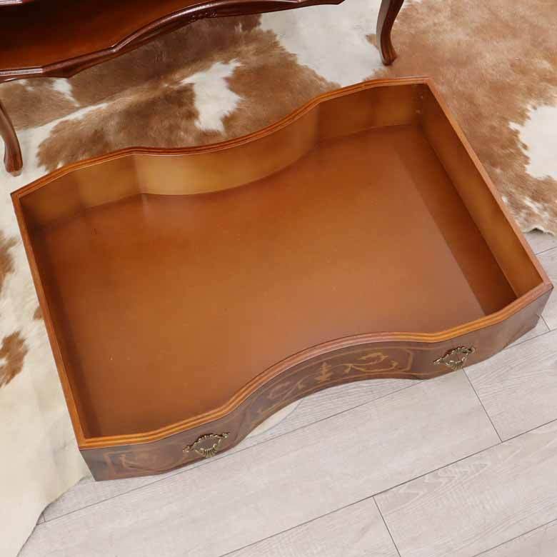 イタリア リビングテーブル 収納付き 象嵌 87cm センターテーブル 0830