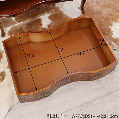 イタリア リビングテーブル 収納付き 象嵌 87cm センターテーブル 0830